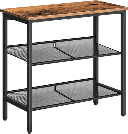 HOOBRO End Table, 3-Tier Narrow Side Table, Nightstand with 2 Flat or Slant Adjustable Shelves for Small Spaces, Hallway, Living Room, Bedroom, Sturdy, Easy Assembly, Rustic Brown and Black BF23BZ01G1