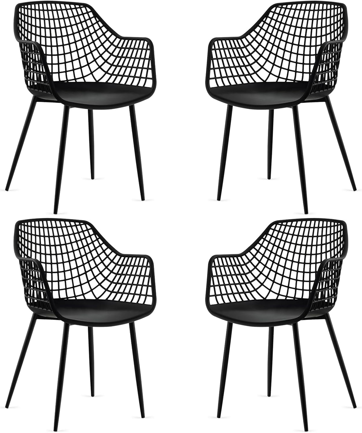 GOFLAME Dining Chairs Set of 4, Plastic Kitchen Chairs with Metal Legs, Hollowed Backrest and Curved Seat, Modern Accent Chairs, Armless Side Chairs for Living Room, Dining Room, Bedroom, Black