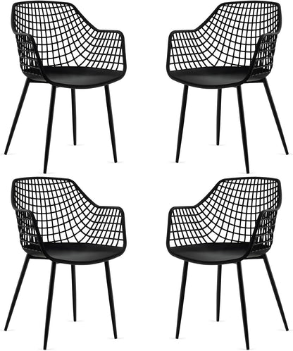 GOFLAME Dining Chairs Set of 4, Plastic Kitchen Chairs with Metal Legs, Hollowed Backrest and Curved Seat, Modern Accent Chairs, Armless Side Chairs for Living Room, Dining Room, Bedroom, Black