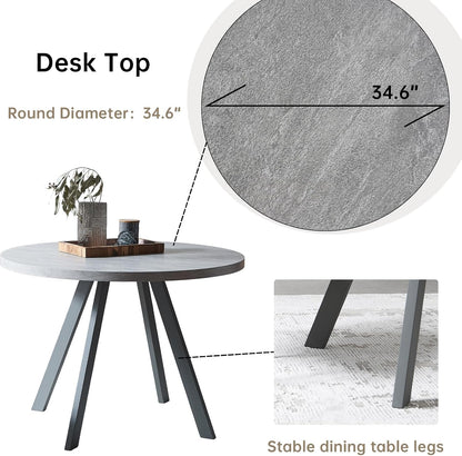 Zerifevni 34.6'' Round Dining Table and Chairs for 2, Space Saving Modern Casual Coffee Table Set for Apartment Kitchen Dining Room (Grey Table+2 Balck Chairs)