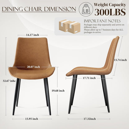 PU Leather Dining Chairs Set of 8, Modern Upholstered Dinner Chairs with Sturdy Metal Legs and Comfort Backrest for Home Kitchen, Living Room, Accent Side Chairs (Rustic Brown)