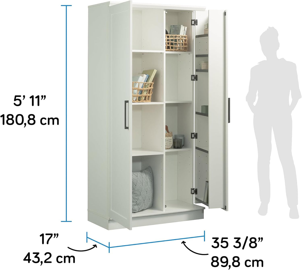 Sauder HomePlus Kitchen Storage Pantry Cabinet with Swing Door Storage and Adjustable Shelves, in Soft White finish