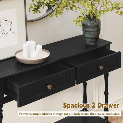 ARTPOWER Console Table for Entryway with 2 Drawers, 10 mins Assembly, Black | Solid Wood Veneer Entry Table, Behind Couch Sofa Table with Open Storage Shelf for Living Room, Foyer, Hallway