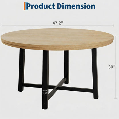 IDEALHOUSE 47" Round Dining Table for 4, Kitchen Dining Room Table with Sturdy Metal Frame, Wood Circle Kitchen Table for Space Saving - Natural Oak (No Chairs)