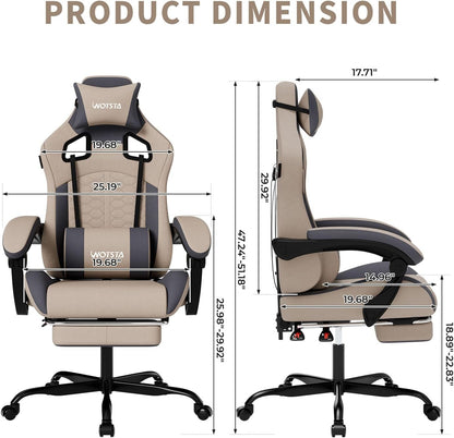 Gaming Chair with Massage,Ergonomic PC Gaming Chair with Footrest Comfortable Headrest and Lumbar Support, High Back, 300LBS (Grey)