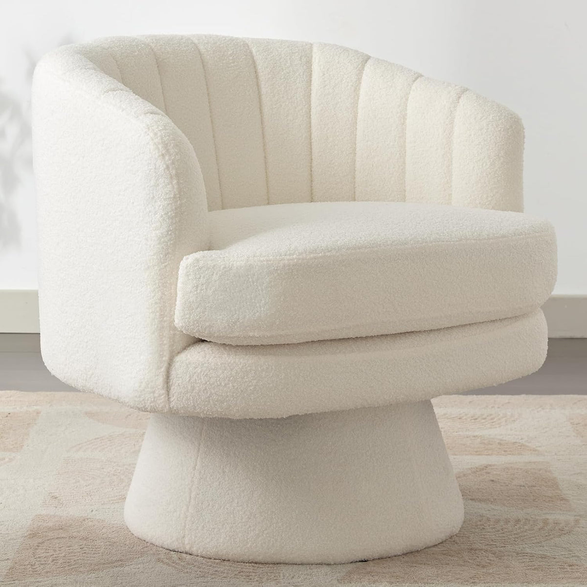 CANMOV Swivel Accent Chair with Armrest, Modern 360 Degree Swivel Barrel Chair with Curve Back and Soft Cushion,Comfy Round Sherpa Teddy Armchair Single Sofa for Living Room,Bedroom,Waiting Room,Beige