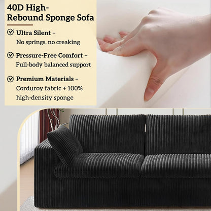 157.6" Cloud Couch Oversized Modular Sectional Sofa, U-Shaped 8 Seater Deep Seat Couch with Ottoman, Soft Corduroy Upholstery, DIY Combination for Living Room, No Assembly Required, Black