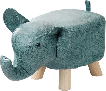 Animal Footstool Elephant Bench, Portable Shoes Changing Cute Storage, Wood Ottoman Stool Sofa Tea Stool for Decor, Bedroom, Living Rooms Indoor, Blue