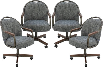 Chromcraft Medina Swivel-Tilt Caster Dining Chair - Walnut - Indigo - 4pc | Ultra‑comfy swivel‑tilt dining chair with soft wheels and sturdy support, perfect for dining rooms and home office use