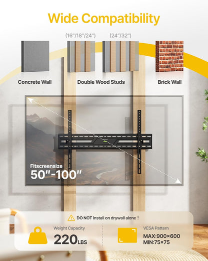monTEK Heavy Duty Tilting TV Wall Mount for 50-100 Inch TVs up to 220lbs | 4X Safety Tested, 15° Tilt, Fits 16/18/24" Wood Studs, Max VESA 900x600mm, Living Room, Bedroom, Home Theater, Commercial Use