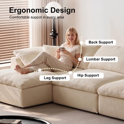 109" Cloud Couch Sectional for Living Room, Oversized Modular L Shaped Sofa with Ottoman, Deep Seat Chenille Sectional Couch, Convertible Sofa Bed for Ultimate Comfort(Lvory White)