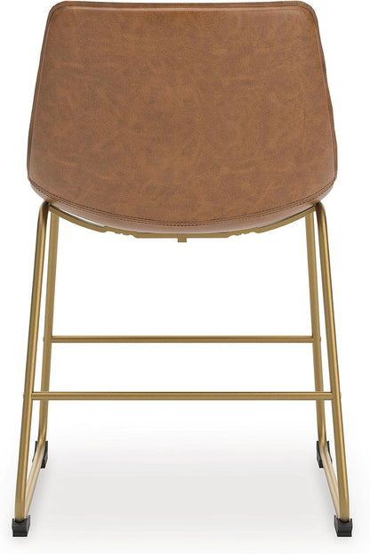 Signature Design by Ashley Crandox Dining Chairs Set of 2, Mid Century Modern Bucket Seat, Faux Leather Upholstery with Gold Legs, Casual Seating for Kitchen and Dining Rooms, Light Brown