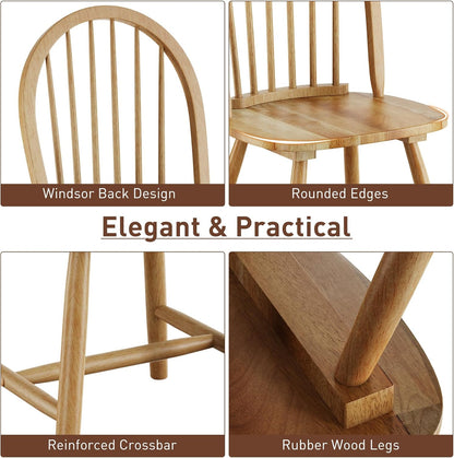 POWERSTONE Dining Chairs Set of 2, Wood Windsor Chairs with Spindle Back Country Farmhouse Dining Chair Kitchen Room Chair Oak