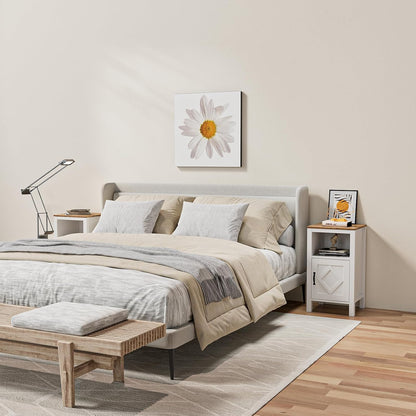 BVIUNTWO Set of 2 Modern White Side Tables with Cabinet & Open Department, Sofa End Table for Living Room, Nightstand for Bedroom
