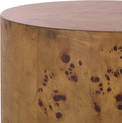 SAFAVIEH Home Collection - Siya Natural Brown Accent Table, Round Drum Side Table, Burl Wood Look, Fully Assembled (ACC6611A)