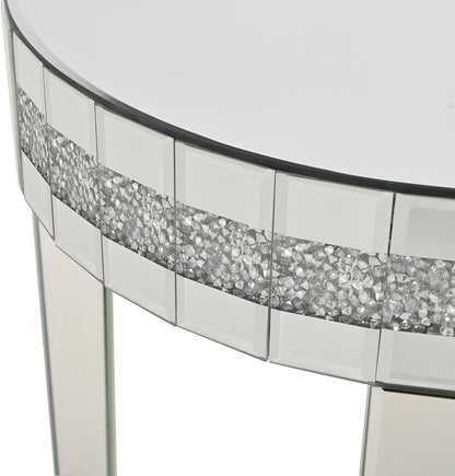 19.7" Mirror Side Table Round End Table with Crushed Diamond and Glass Top, Silver Coffee Table for Living Room, Bedroom, Sofa, Corner
