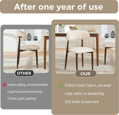 47" Round Dining Table Set for 4-6, Farmhouse Kitchen Table & 4 Beige Upholstered Fabric Chairs with MDF Tabletop and Base, Space-Saving Round Dinner Table Set for Small Apartments, Walnut