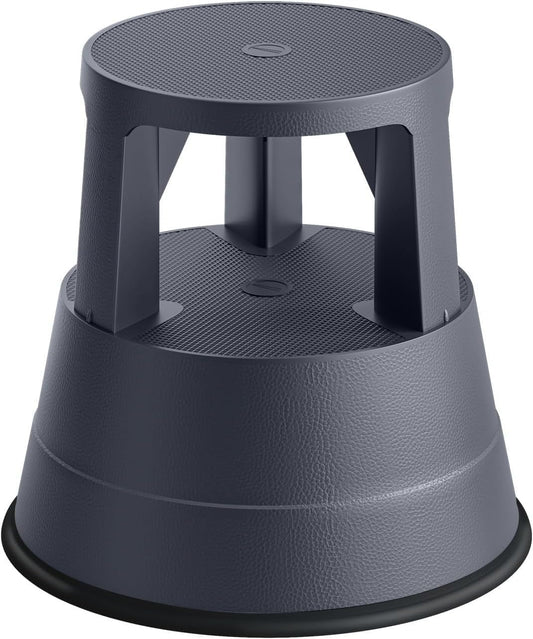 Rolling Step Stool with Wheels, 550lbs Capacity, Non-Slip Platform & Retractable Casters, Round Kick Stool for Library, Kitchen, Office, Garage, Portable for Adults/Seniors (Black)