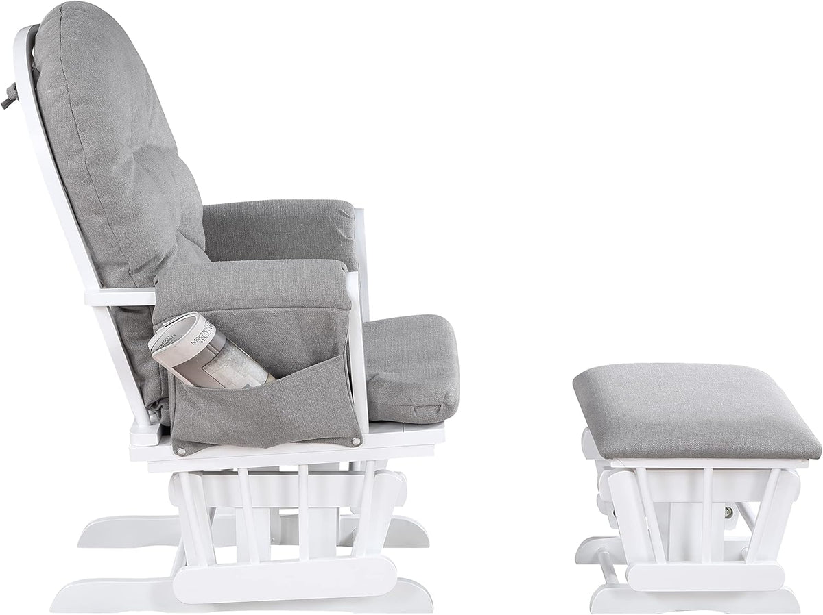 Glider and Ottoman White Wood and Fabric