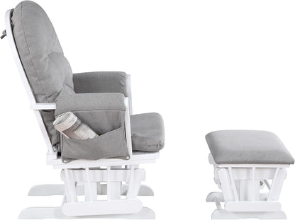 Glider and Ottoman White Wood and Fabric
