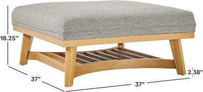 Walker Edison Nash Modern Farmhouse Large Oversized Linen Ottoman, Dark Grey