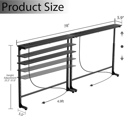 Keelian 78 inch Behind Couch Table with Outlets Adjustable Sofa Table Black