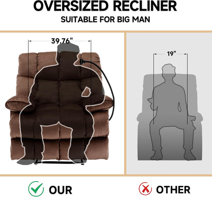 Euthymia Oversized Recliner Chair, Large Recliner Chair Chairs for Adults 400LBS, Big and Tall Manual Fabric Heavy Duty Recliner Chair, Extra Wide Recliners for Living Room, Brown