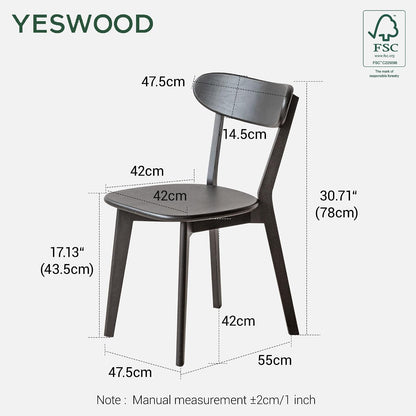 YESWOOD Oak Dining Chairs Set of 2, 100% Solid Wood Kitchen Chairs with Curved Backrest, Mid Century Modern & Farmhouse Side Chairs for Dining Room, Living Room, Study, Black