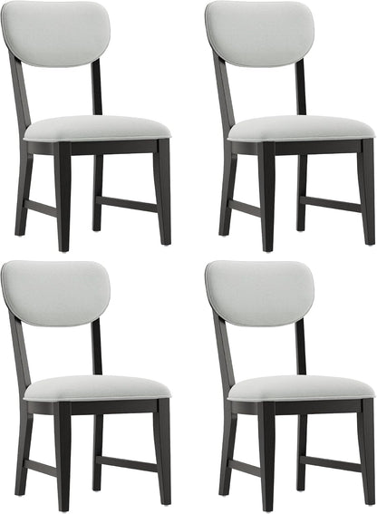 COLAMY Solid Wood Dining Chairs Set of 4, Mid Century Modern Upholstered Kitchen Chairs with 3.3" Thick Cushion, Farmhouse Dining Room Chairs with Level Legs & Wire-Brushed Finish, Black