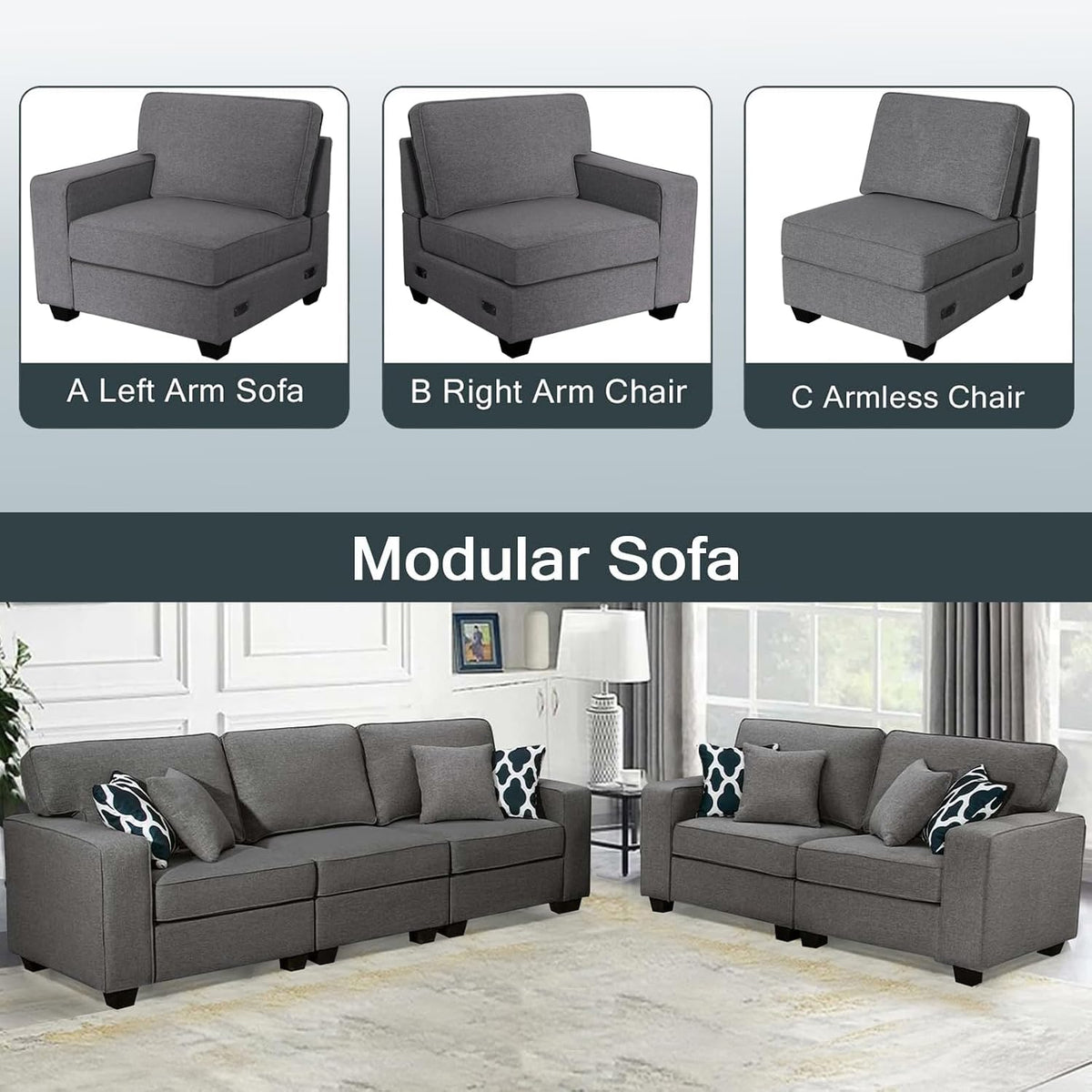 Legend Vansen Modular Sectional Sofa L Shaped Couch with Ottoman Modern Reversible Corner Sectional Couch for Living Room