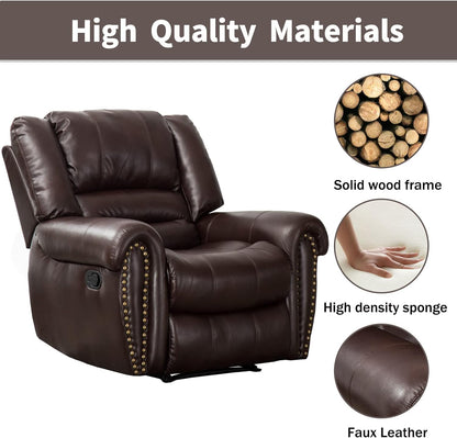 CANMOV Leather Recliner Chair, Classic and Traditional Manual Recliner Chair with Comfortable Arms and Back Single Sofa for Living Room, Brown