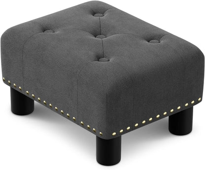 Athena Collection Small Ottoman Foot Rest with Legs, Linen Fabric Ottoman Foot Stool with Soft Padded seat, Square Footstool FootRest for Living Room, Bedroom, Office, Dark Grey