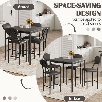 EROMMY Dining Table Set for 4, Modern Kitchen Table and Chairs with PU Leather Upholstery, Wood Dining Table with Chairs for Small Space, Dining Room, Gray