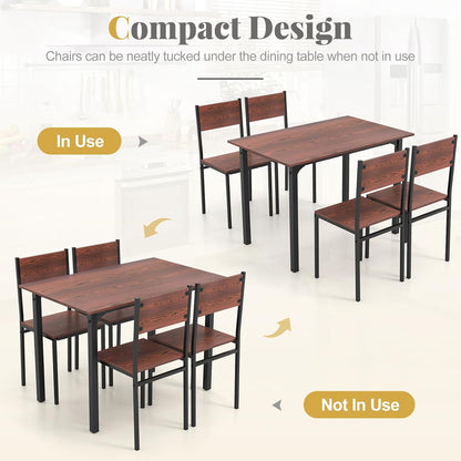 Giantex Dining Table Set for 4, 5-Piece Modern Kitchen Table and Chairs with Metal Frame & Adjustable Foot Pads, Space Saving Wood Dinette Set for Small Space, Breakfast Nook, Apartment (Walnut)