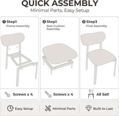 Dining Chairs, Modern Upholstered Fabric Kitchen Chairs | Textured Fabric, Curved Back, Upholstered Seat, Metal Frame, Dining Room, Kitchen, Breakfast Nook, Restaurant, White