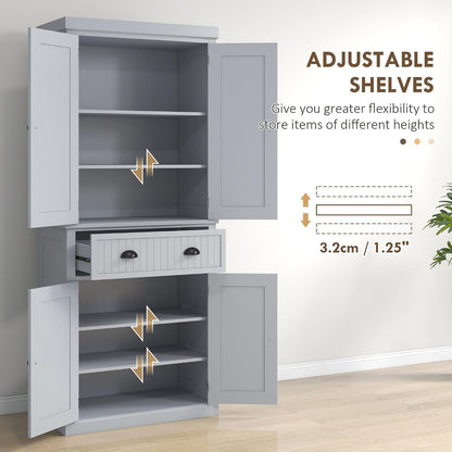HOMCOM 72" Kitchen Pantry Cabinet Freestanding Tall Storage Cabinet Gray | Traditional Kitchen Pantry, 4 Doors, Drawer, 3 Adjustable Shelves, for Dining Room