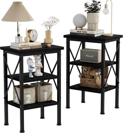 VECELO Modern Nightstands X-Design Side End Table Night Stand with Storage Shelf for Bedroom,Living Room