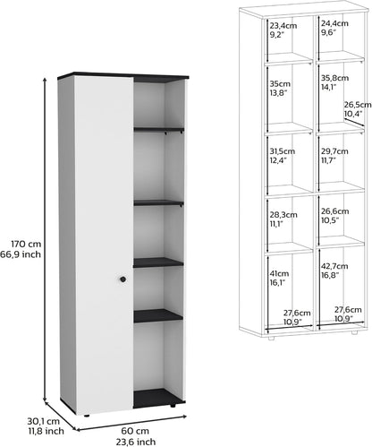 Compact 67" Kitchen Storage Cabinet, 10 Shelves, White & Black, Pantry Organizer