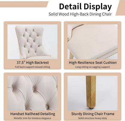 OVENTA Modern Tufted Upholstered Dining Chairs Set of 6, Beige Velvet Dining Room Chair with Metal Legs, Sillas de Comedor, Kitchen Chairs (Beige Velvet, Gold Legs Set of 6)