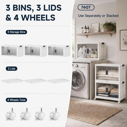 OlarHike 76QT Storage Bins with Lids for Home, Office, Closet, Dorm, 3 Pack