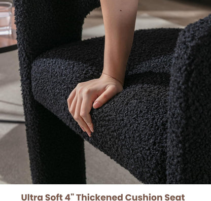 HNY Modern Barrel Kitchen & Dining Room Chairs Set of 6, Sherpa Upholstered Accent Chairs with Arm, 18.5'' Wide Side Armchairs Vanity Chairs for Living Room Bedroom Makeup Small Spaces, Black