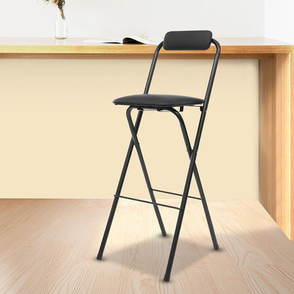 Folding Bar Stool with Back, 1 Pcs 27.6 Inch Tall Foldable Stool Chair Portable High Folding Bar Chair Counter Height Seat Leather Padded for Kitchen Shop Cafe Dining Room