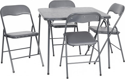 EMMA + OLIVER Gray Square Folding Card Table and Chairs Set for 4 Players | Lightweight, Easy Storage, Padded Top