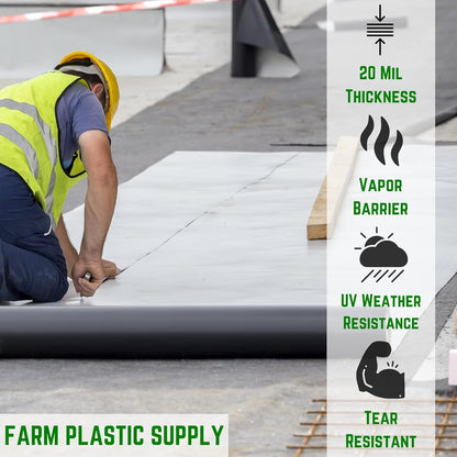 Farm Plastic Supply Crawl Space Vapor Barrier, 20 mil - Thick Plastic Sheeting, Drop Cloth Moisture Barrier for Crawl Space Encapsulation, Heavy Duty Polyethylene, Black & White Panda Film (18' x 75')