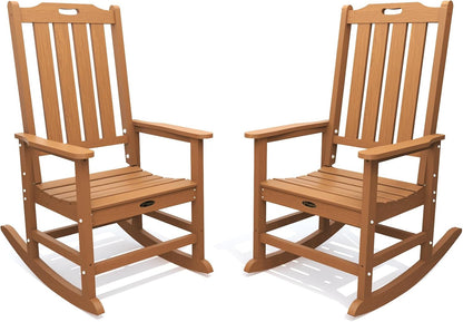 THOEOE Outdoor Rocking Chairs Set of 2, Oversized Patio Rocking Chair | HDPE Outdoor Rockers for Front Porch, Patio, Backyard, Balcony and Garden. All-Weather High Back Design, Wood