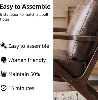 INZOY Mid-Century Modern Accent Chair with Wood Frame, PU Leather Living Room Chair and Soft Thick Padded Armchair for Living Room Bedroom Reception with Removable Upholstered Cushions, Dark Grey