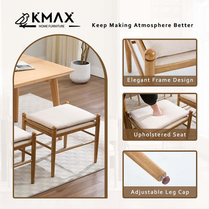 Kmax Ottoman Bench, 19 Inch Tall Vanity Chairs No Wheels, Upholstered Ktichen Chairs Backless Farmhouse Wooden Side Chairs for Dining Room, Extra Seating for Living Room - Linen, Beige