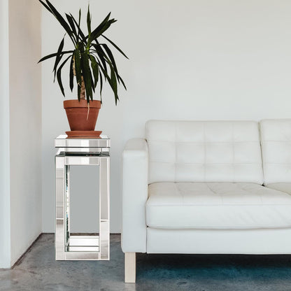 Howard Elliott Collection Small Silver Mirrored Pedestal Accent Table for Home Decoration, Mirrored Finish Design End Table for Bedroom, Entryway or for Any Room, 12 x 12 x 28 Inches