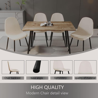 Small Dining Table Set for 4, Modern Kitchen Table Set for 4, 5 Piece Wooden Dining Table Set, 47'' Kitchen Table Set with 4 Fabric Dining Chairs Ideal for Small Spaces