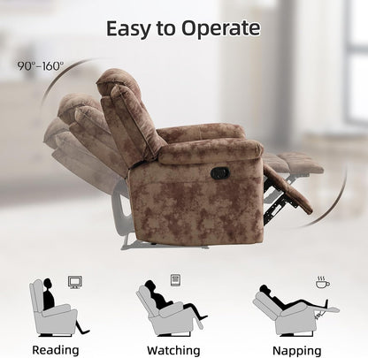 EBELLO Reclining Sofa for Living Room, Extra Wide Modern Overstuffed 3 Seat Recliner Manual Sofa Chair, Breathable Soft Fabric and Padded Seat, Brown
